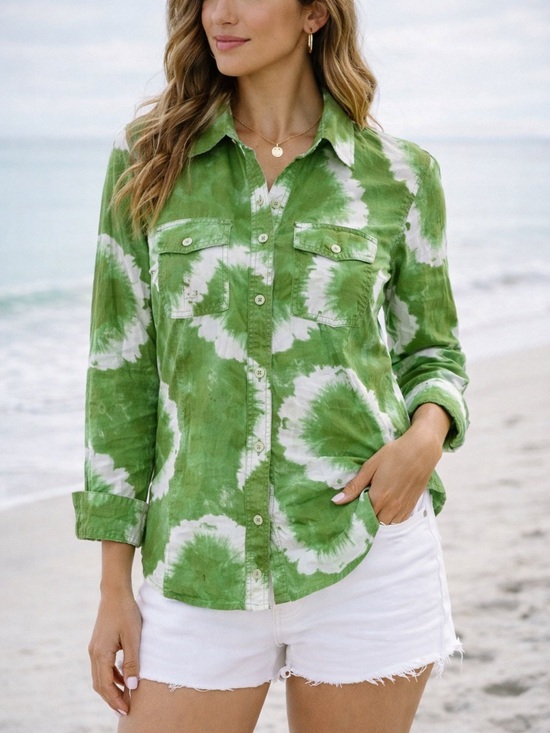 Michael Kors Tops - Michael Kors Green Tie Dye Button Down Shirt Lightweight Casual Resort Top‎ S *